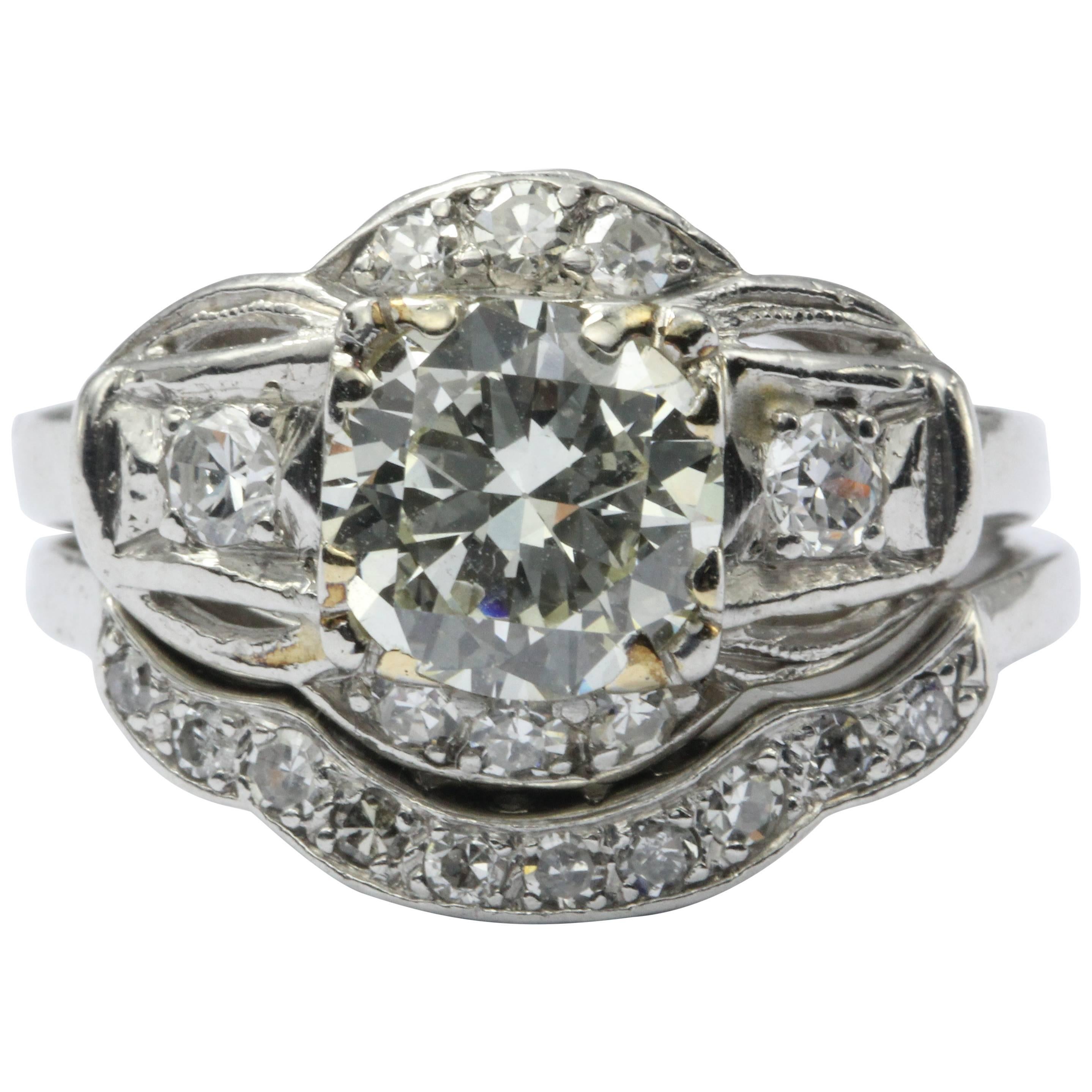 Art Deco Diamond Platinum Engagement Ring Set