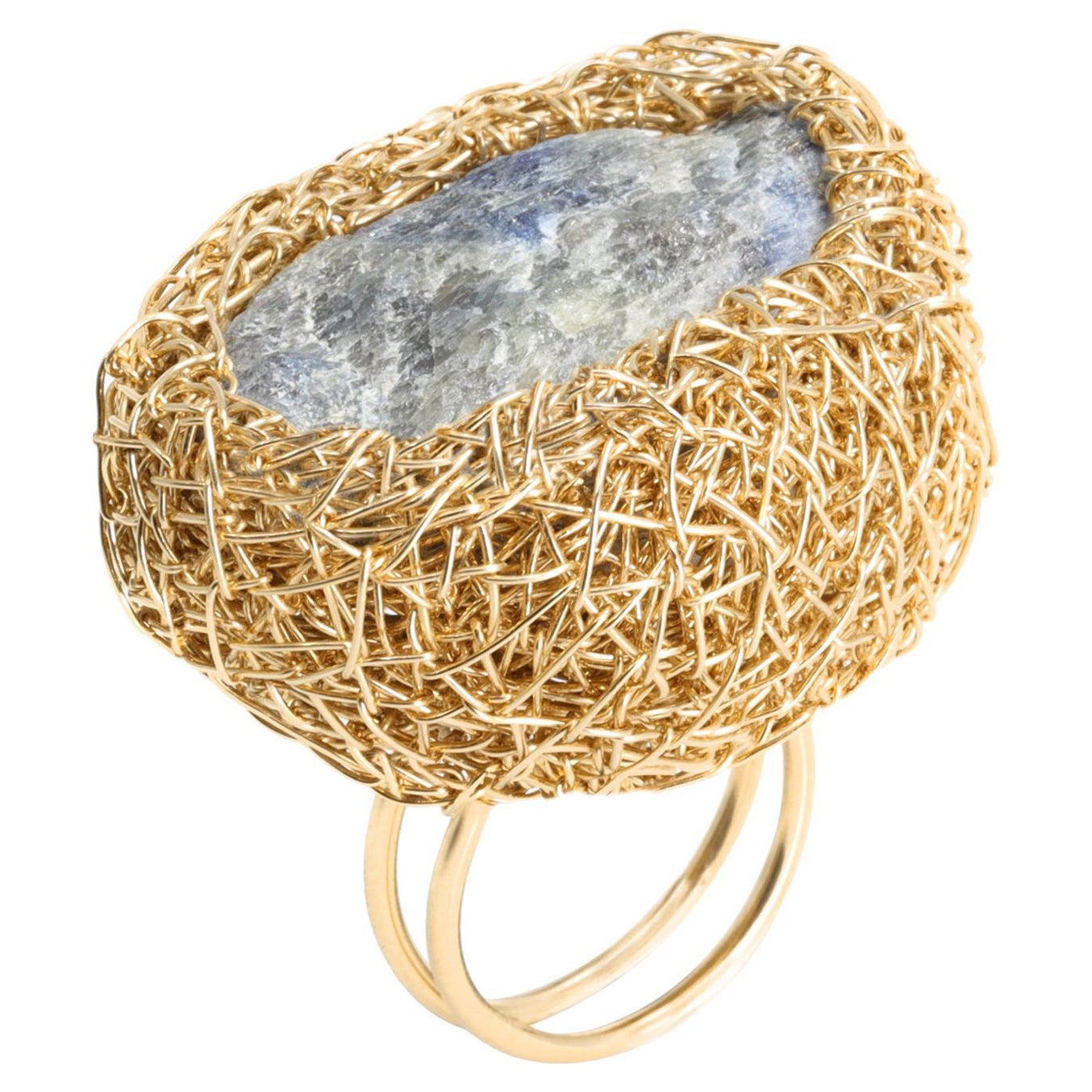 Sapphire Raw Statement Cocktail Ring in 14 Kt Yellow Gold F Uniquely by Artist