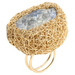 Sapphire Raw Statement Cocktail Ring in 14 Kt Yellow Gold F Uniquely by Artist