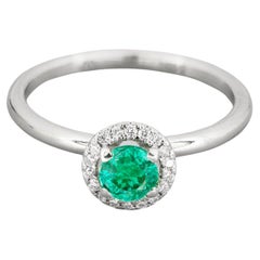 14k Gold Ring with Emerald and Diamonds, Emerald Halo Ring