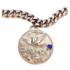 Dove Medal Chunky Chain Choker Necklace Aquamarine Tanzanite Medal J Dauphin