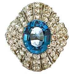 New African If 5.2 Ct Swiss Blue Topaz & White Sapphire Sterling Ring