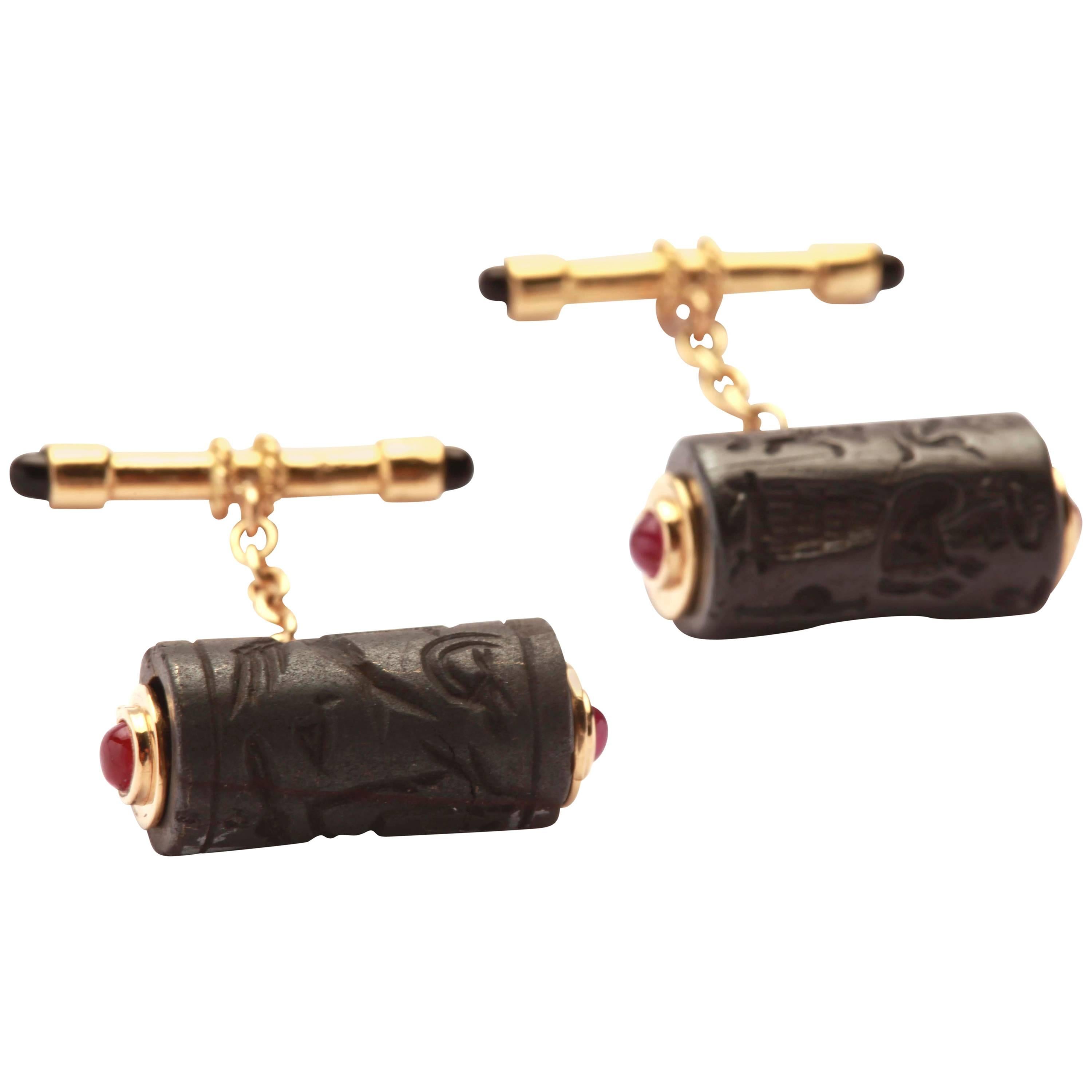 Ancient Mesopotamic Seal Cufflinks  For Sale