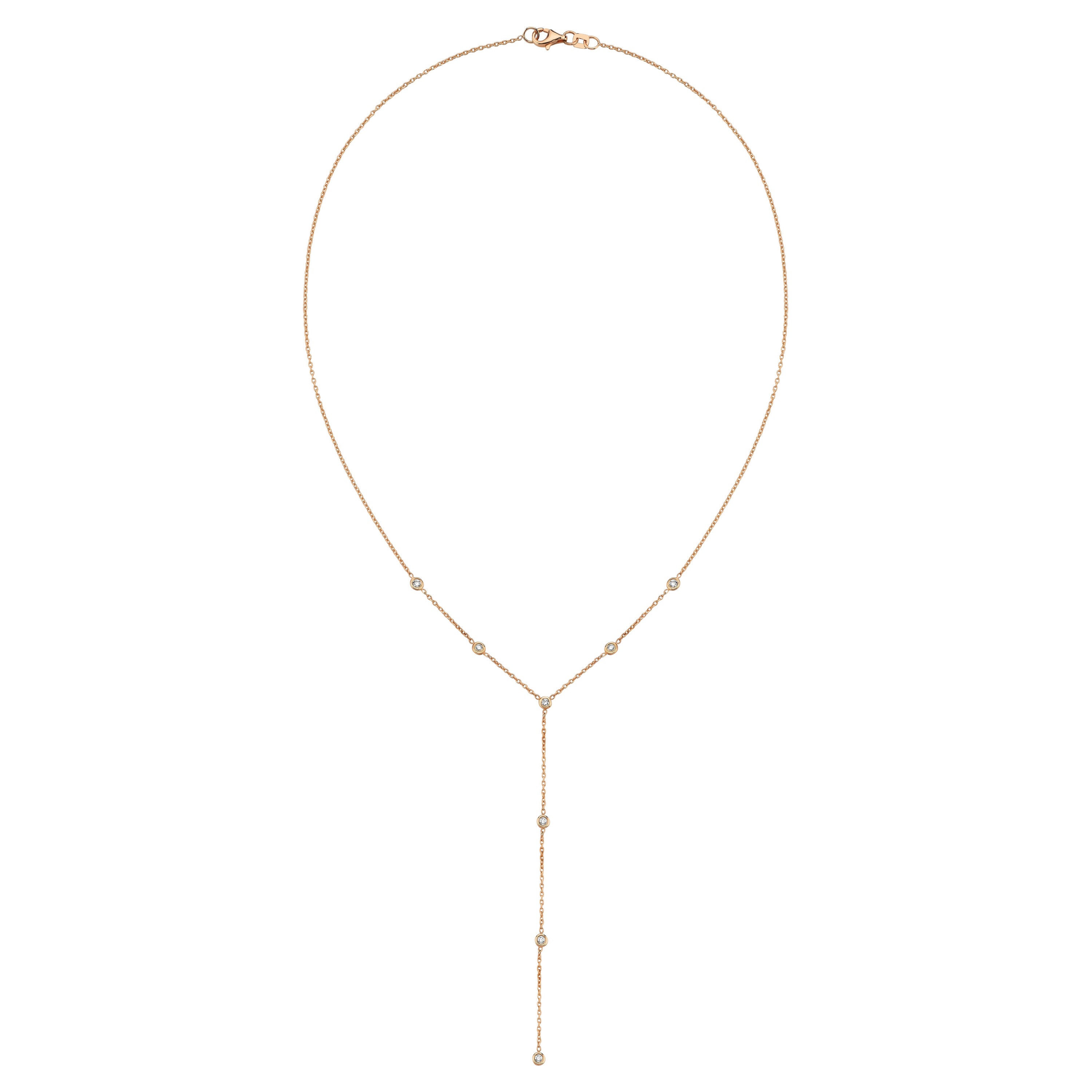 14k Rose Gold Diamond Y Necklace For Sale