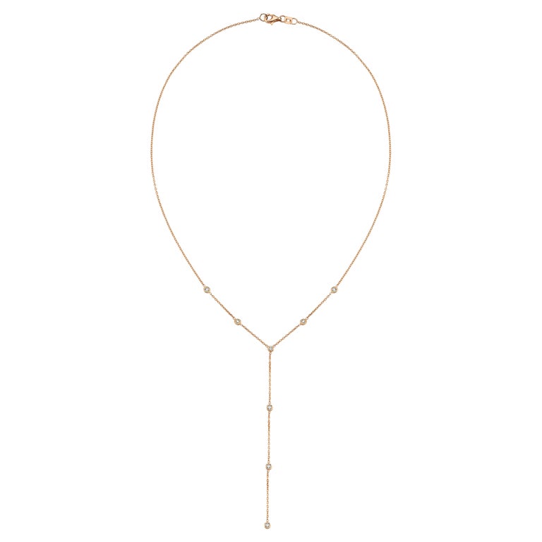 14k Rose Gold Diamond Y Necklace For Sale at 1stDibs