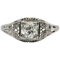 Art Deco 1.05 Carat Old European Diamond Gold Ring 3