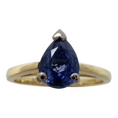 Bague solitaire en or 18 carats avec saphir de Ceylan bleu vif taille poire et larme de 1,04 carat