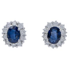 Sapphires, Diamonds, Platinum Stud Earrings