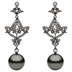 Yoko London Tahitian, Diamond and Black Gold Drop Earrings