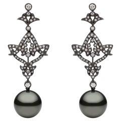 Yoko London Tahitian, Diamond and Black Gold Drop Earrings