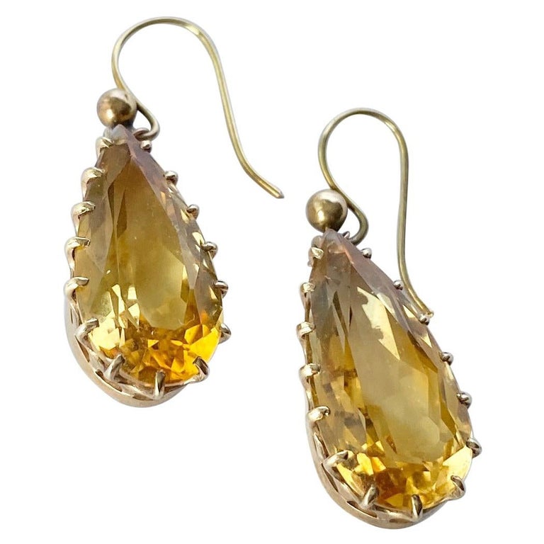 Edwardian Citrine and 9 Carat Gold Drop Earrings at 1stDibs