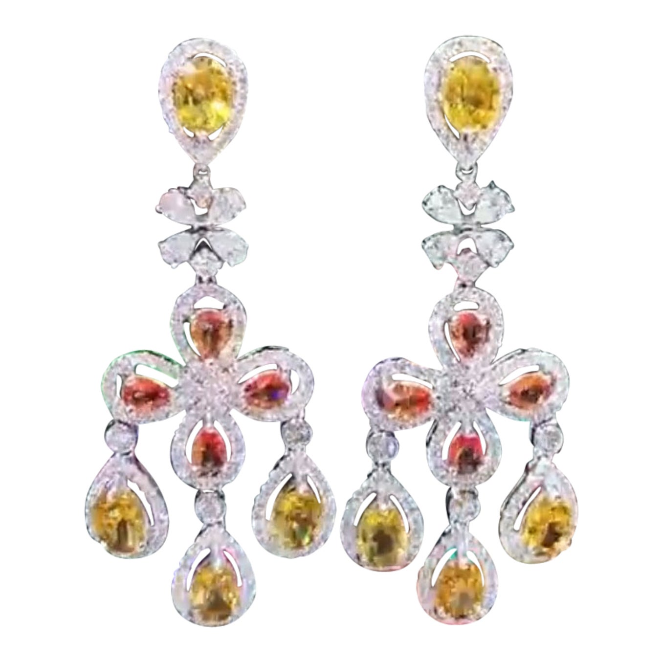 AIG Certified 13.90 Carats Orange Yellowish Sapphire 18K Gold Earrings For Sale