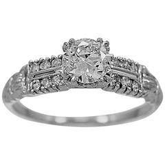 Antique Engagement Ring .61 Carat Diamond & 18K White Gold Art Deco