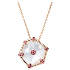 Fei Liu Mother of Pearl Pink Sapphire 18 Karat Rose Gold Hexagon Necklace