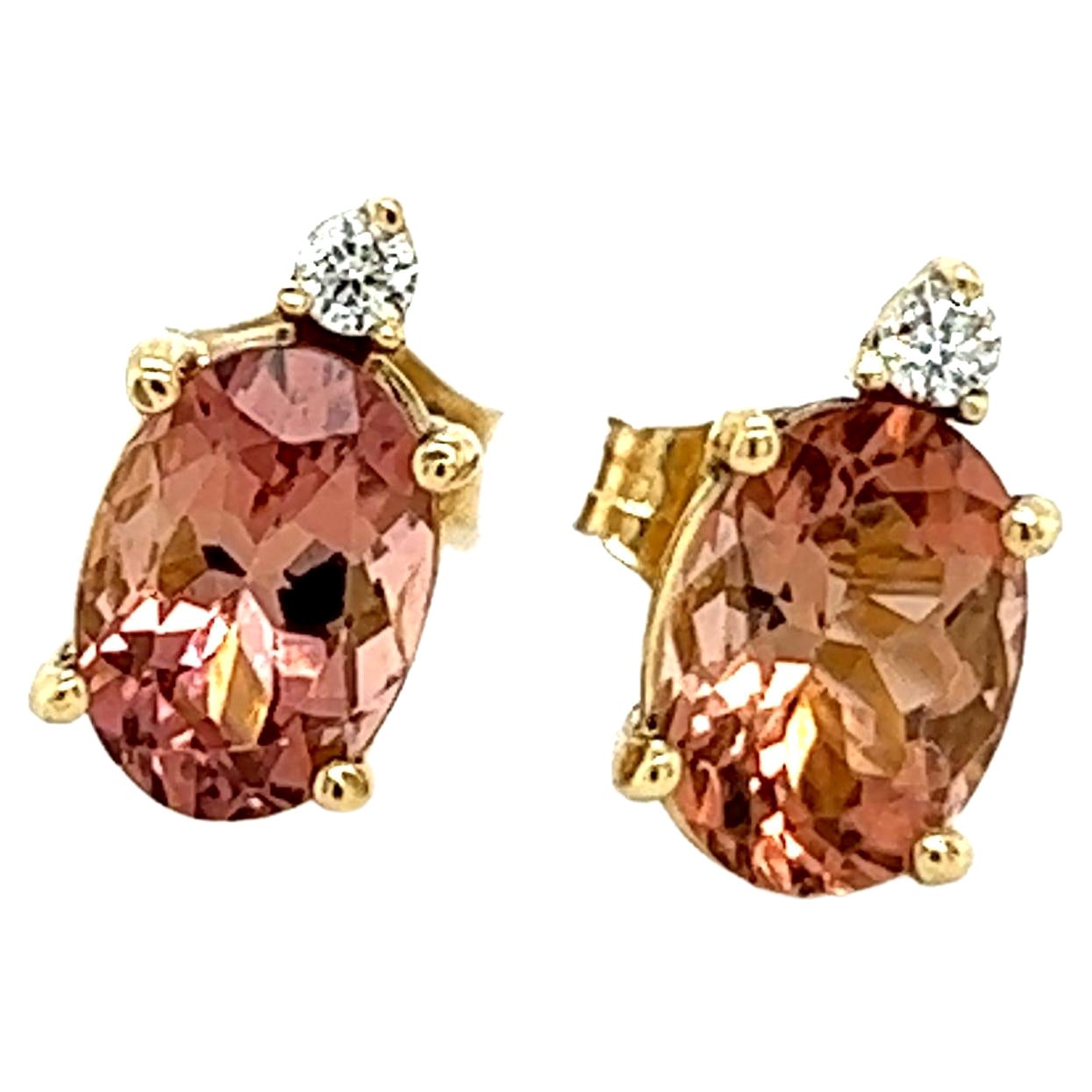 Clous d'oreilles en or 14 carats avec tourmaline naturelle et diamants certifiés TCW de 1,76 carat