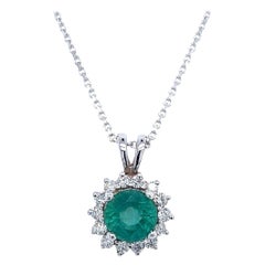 Natural Emerald Diamond Pendant with Chain 14k White Gold 2 TCW Certified