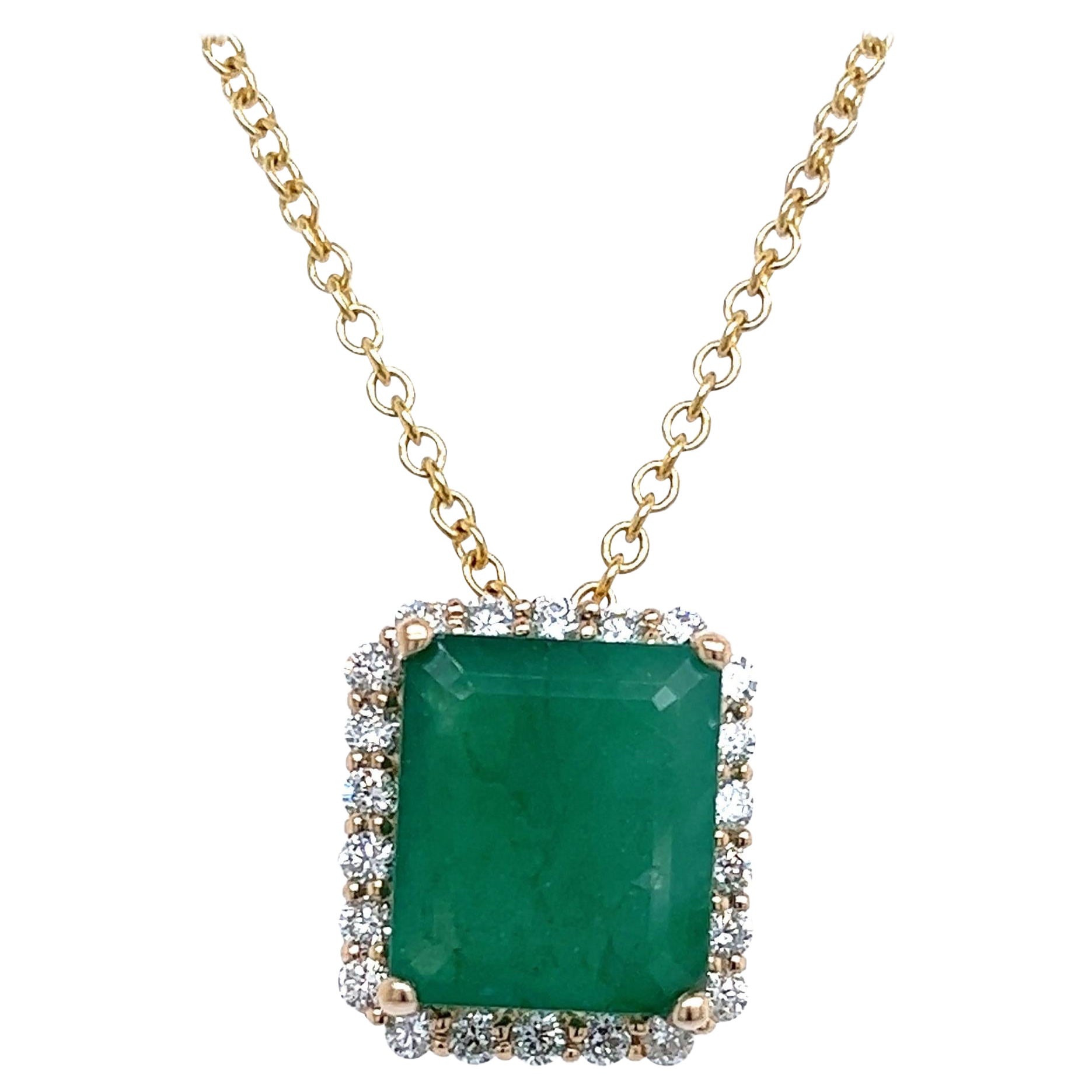 Natural Emerald Diamond Pendant Necklace 14k Yellow Gold 5.05 TCW Certified
