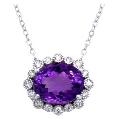 Natural Amethyst Diamond Pendant with Chain 14k W Gold 15.51 TCW Certified