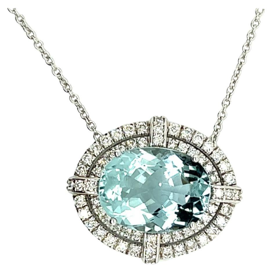 Natural Aquamarine Diamond Pendant With Chain 14k Gold 7.09 TCW Certified For Sale