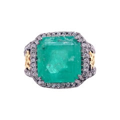 RUCHI 11.63 Carat Colombian Emerald & Diamond Black Gold Cocktail Ring