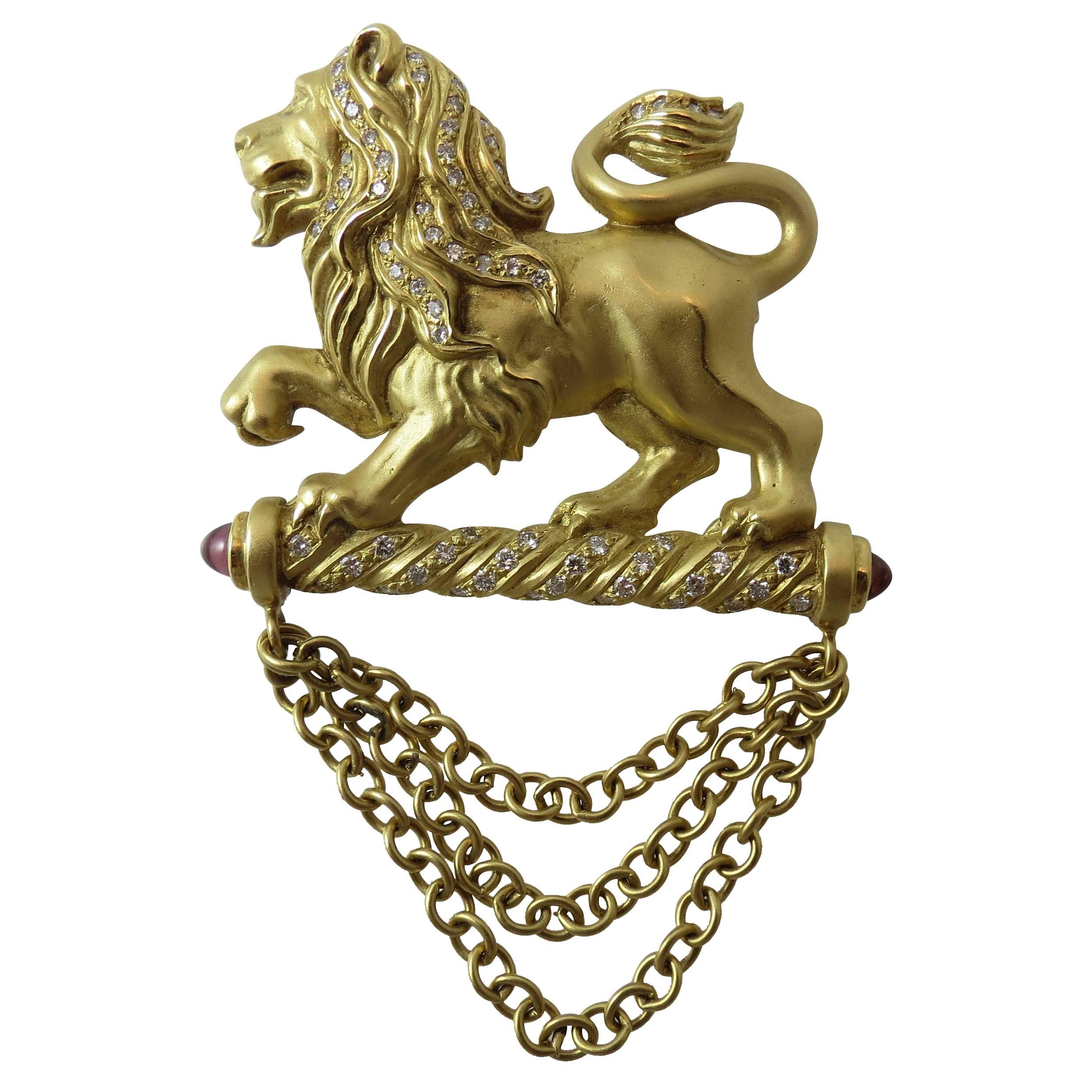 SeidenGang Diamond Gold Lion Pin For Sale