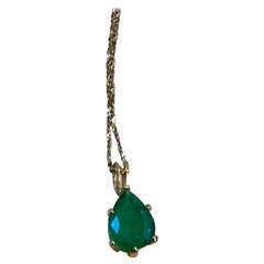 2 Ct Natural Emerald Zambia Pear Shape Pendant 14 Karat Yellow Gold with Chain