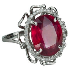 Ruby and Diamonds 14k Gold Ring, Oval Ruby Ring