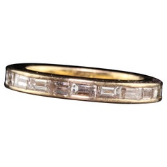 Vintage Retro 18K Oro Amarillo Diamante Baguette Anillo de la Eternidad