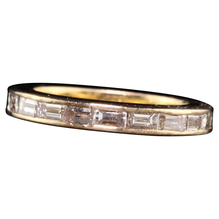 Vintage Retro 18K Yellow Gold Baguette Diamond Eternity Band For Sale ...