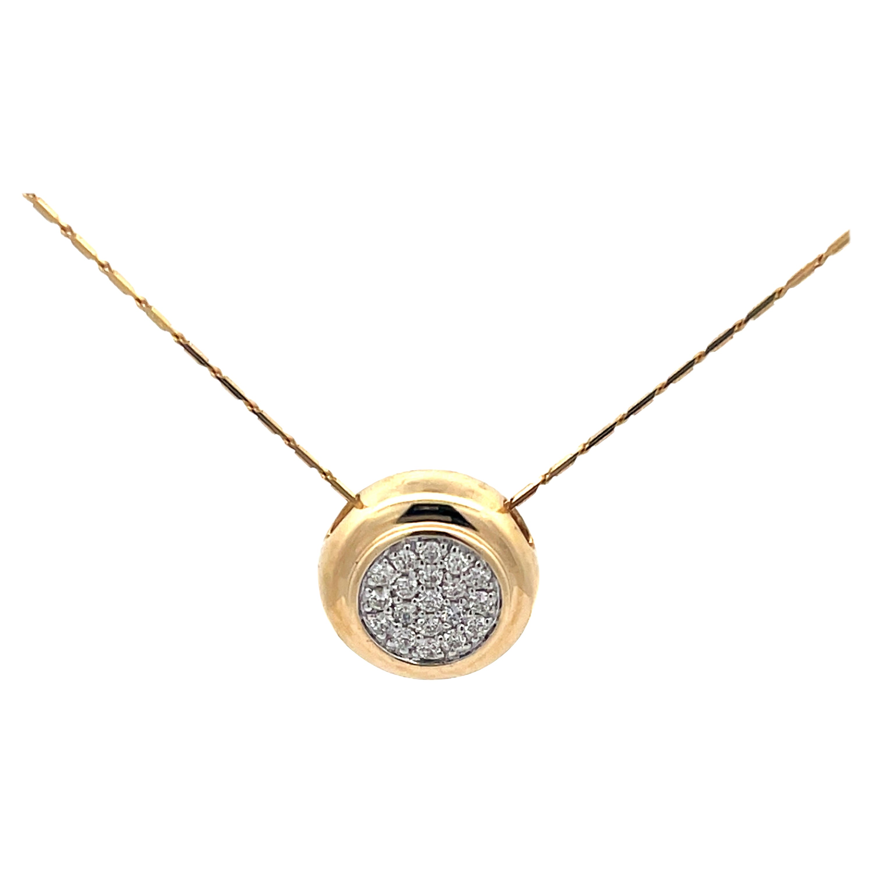Diamond Pave Round Necklace in 14k Yellow Gold For Sale