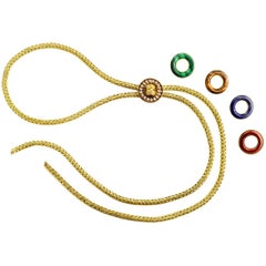 Vintage Diamond Gold Bolo Necklace and Hardstone Slides