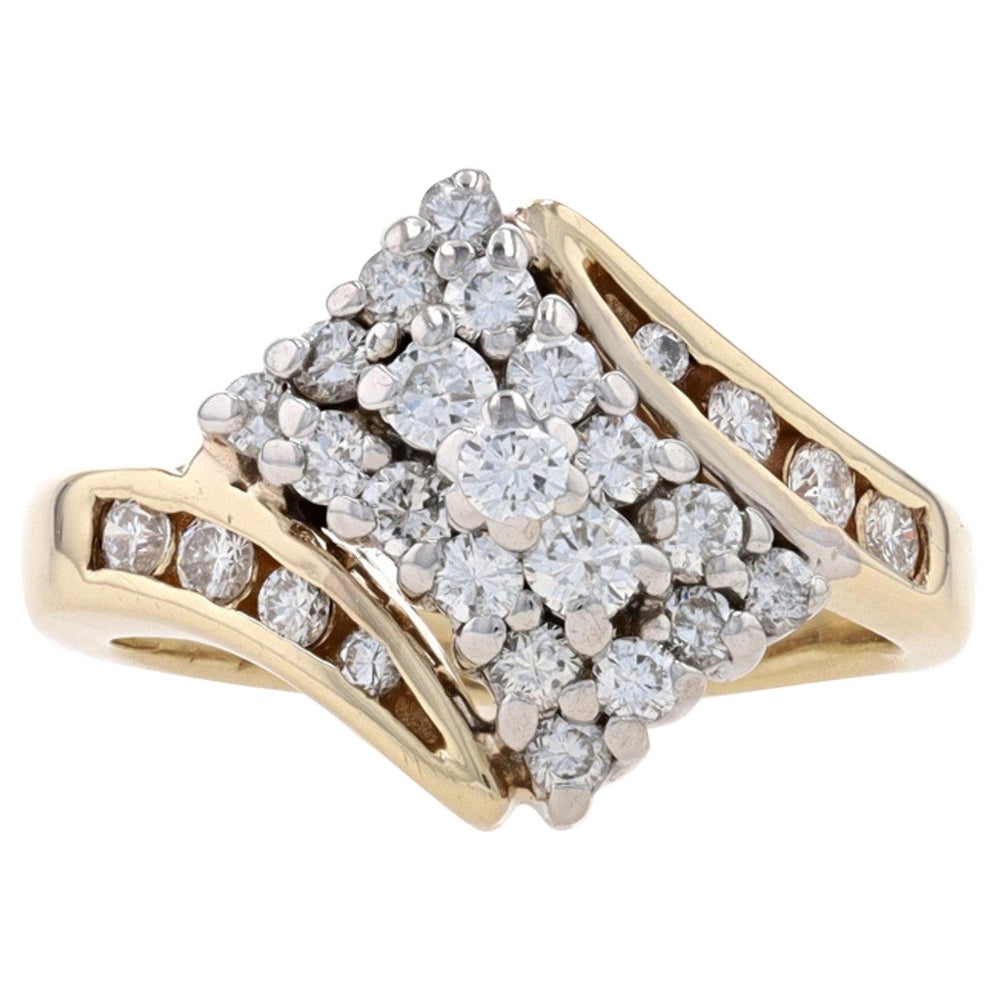 Yellow Gold Diamond Cluster Bypass Ring 14k Round Brilliant .67ctw Waterfall For Sale