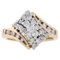 Vintage Yellow Gold Diamond Cluster Bypass Ring 14k Round Brilliant .67ctw Waterfall