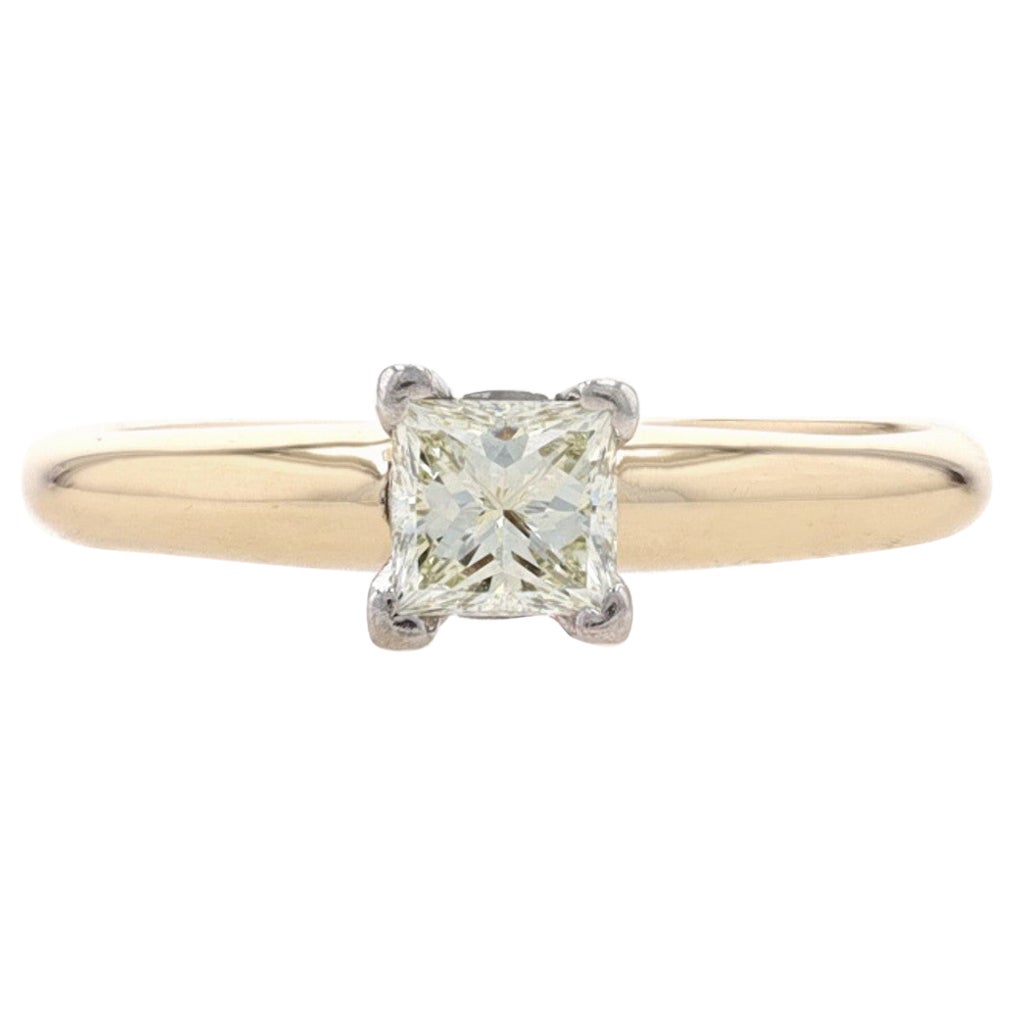 Yellow Gold Diamond Solitaire Engagement Ring 14k Princess .38 Ct For Sale