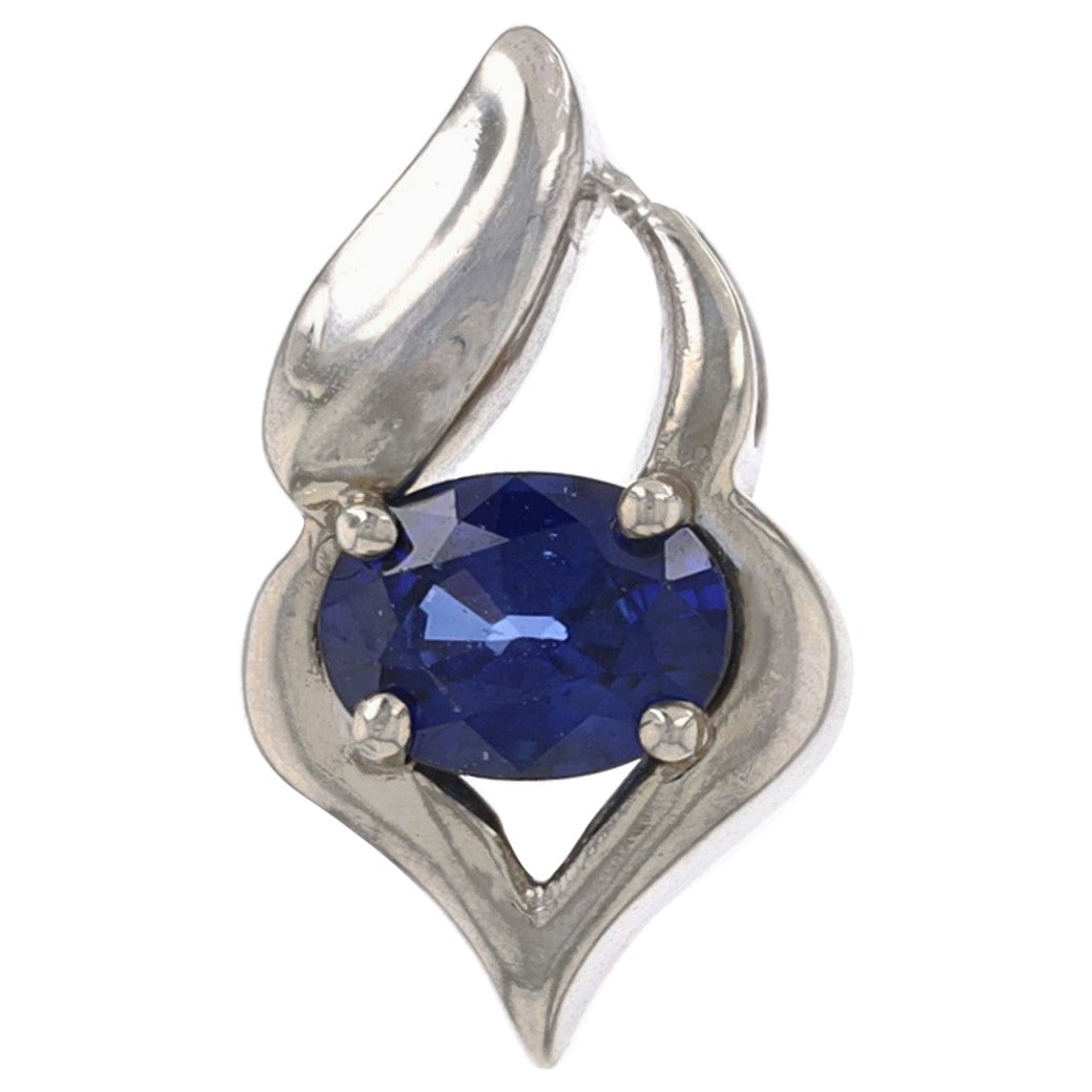 White Gold Sapphire Solitaire Pendant 14k Oval 1.00ct East-West