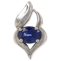 Vintage White Gold Sapphire Solitaire Pendant 14k Oval 1.00ct East-West