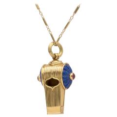 Lapis Ruby Gold Whistle Pendant