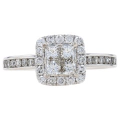 White Gold Diamond Cluster Halo Engagement Ring 14k Princess 1.00ctw Cathedral