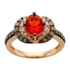 Großer Sale-Ring mit neonfarbenem Tangerine-Feuer-Opal und schokoladenbraunen Diamanten