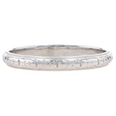 White Gold Art Deco Floral Wedding Band 18k Vintage Milgrain Ring