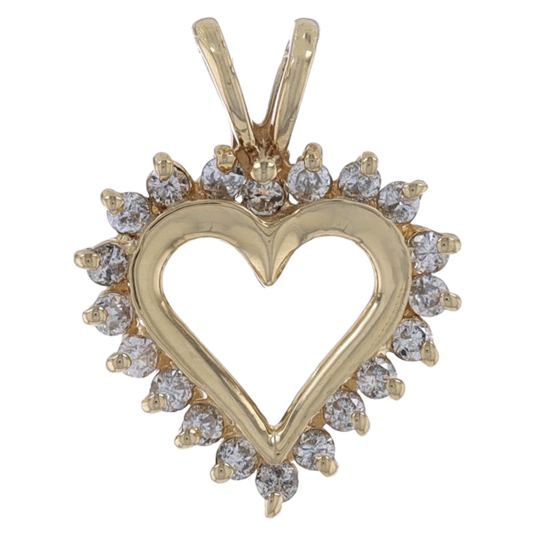 Yellow Gold Diamond Heart Pendant 14k Round Brilliant .30ctw Love For Sale