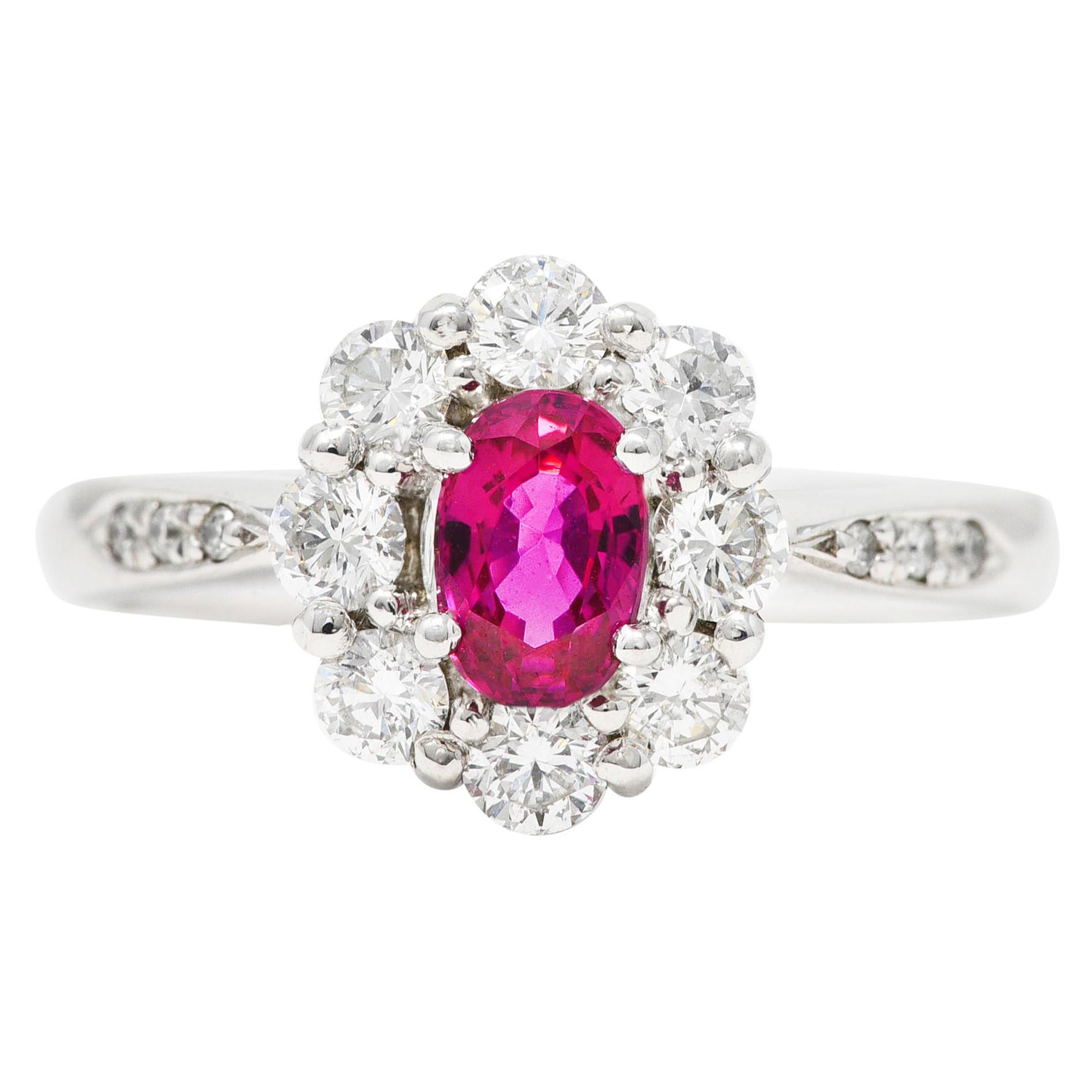 Contemporary 1.24 Carats Ruby Diamond Platinum Cluster Alternative Halo Ring