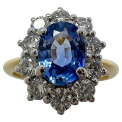 1.62ct Fine Vivid Blue Ceylon Sapphire & Diamond Cluster Cocktail 18k Gold Ring