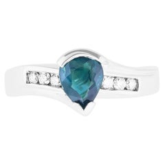 Pear Shape Alexandrite Natural Color Change Diamond Channel Set Ring 18k White