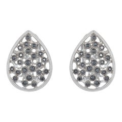 Black Diamond Round Cluster Pear Shape Earrings Art Deco 14K White Gold