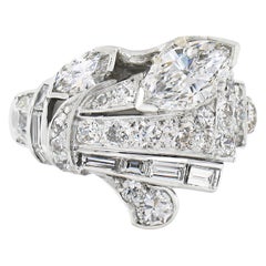 Platin 1,42 Karat Old European Marquise Baguette Diamant-Cluster-Ring