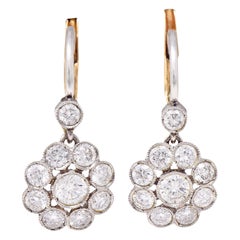Vintage 1.50 Carats Diamond 18 Karat Two-Tone Floral Cluster Earrings