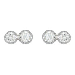 Orecchini a perno con diamante tondo brillante a due pietre in oro bianco 14K