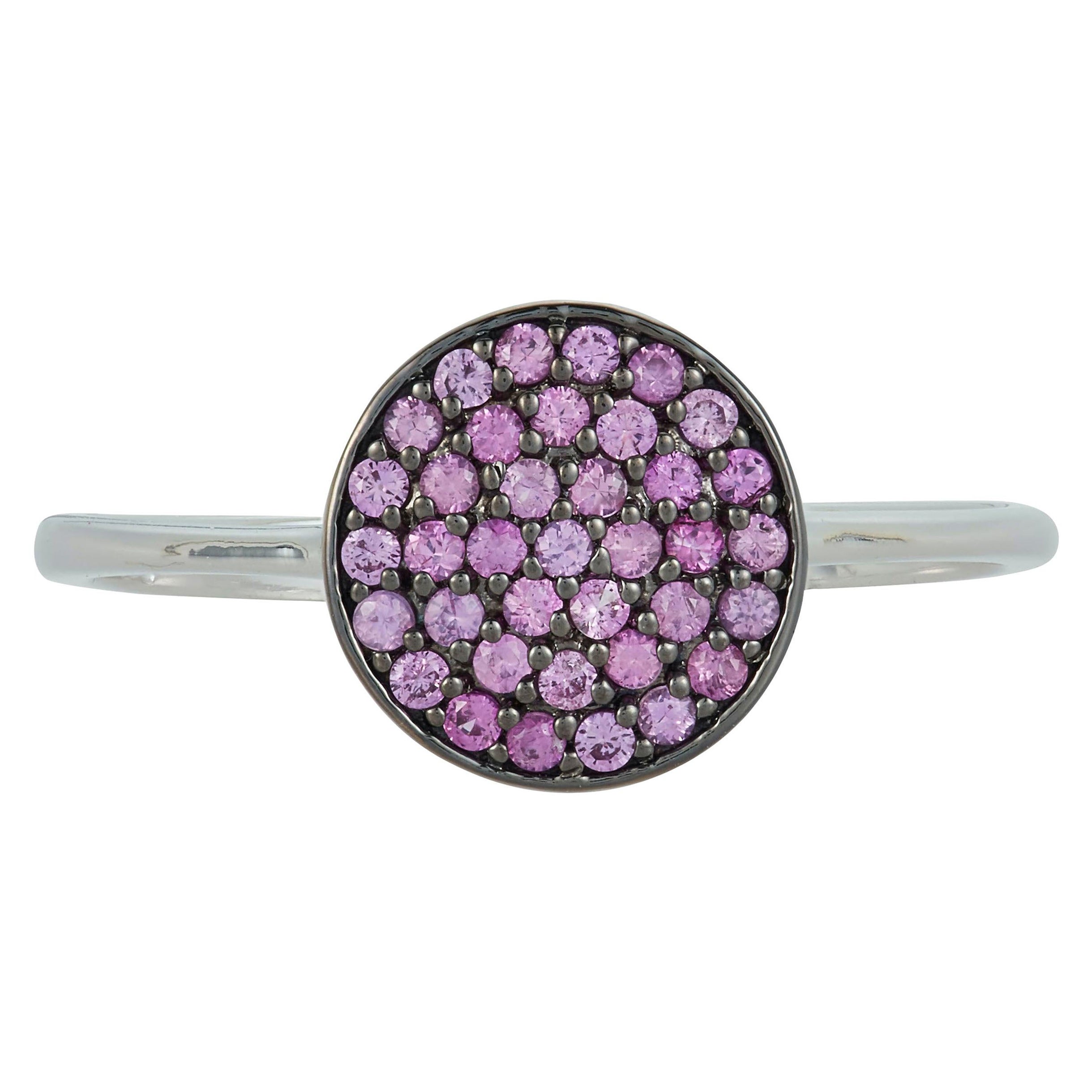 Pave Pink Sapphire Fashion Illusion Cluster Ring Black Rhodium 14 Karat Gold