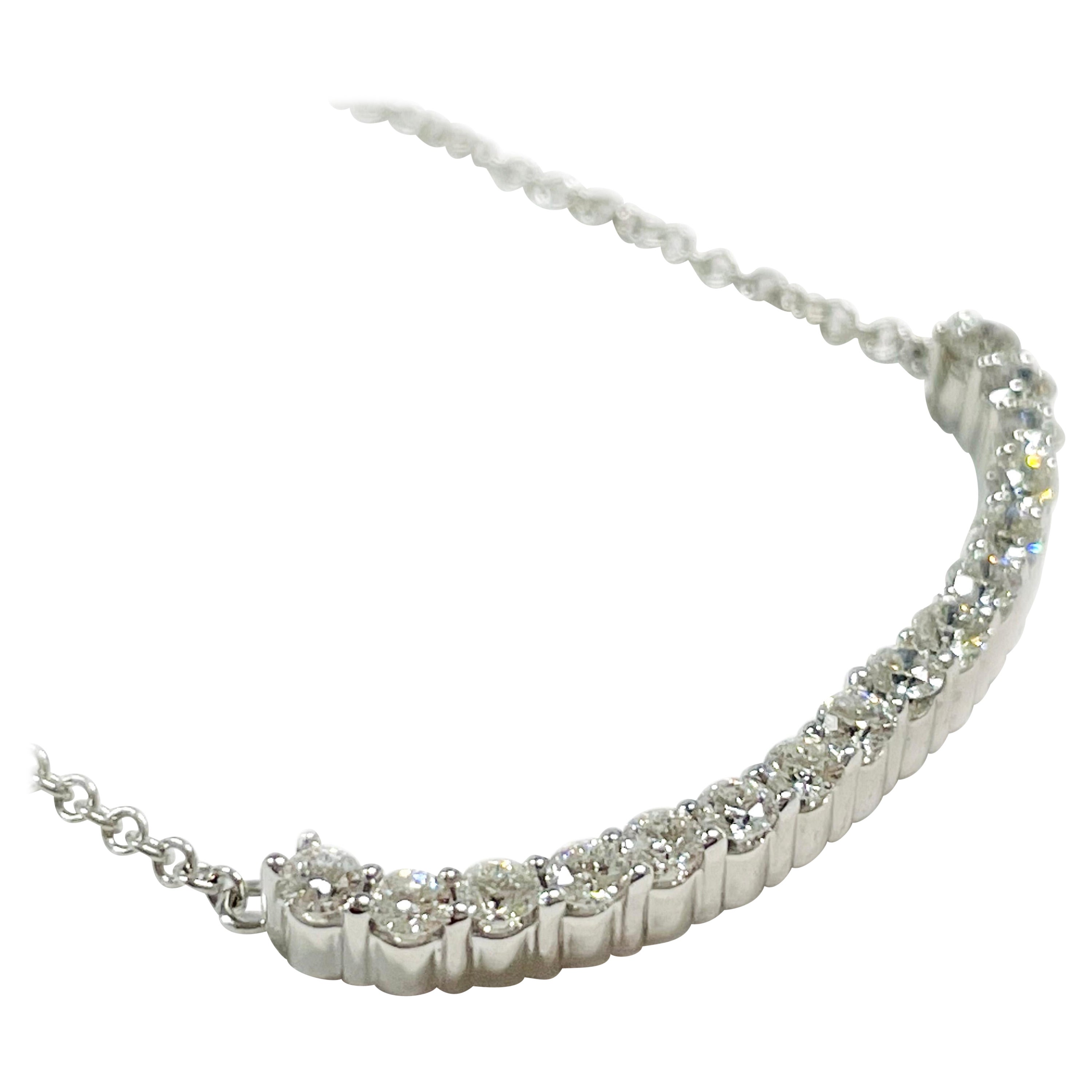 White Gold Crescent Bar Diamond Necklace For Sale